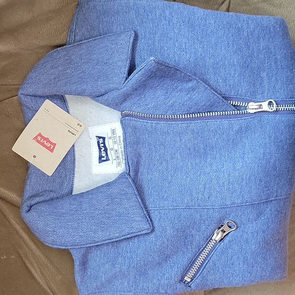 Levi's Full Zip Asymmetrical Jacket Blue Pockets Girls Large 12-13 years  NEW - Picture 8 of 11